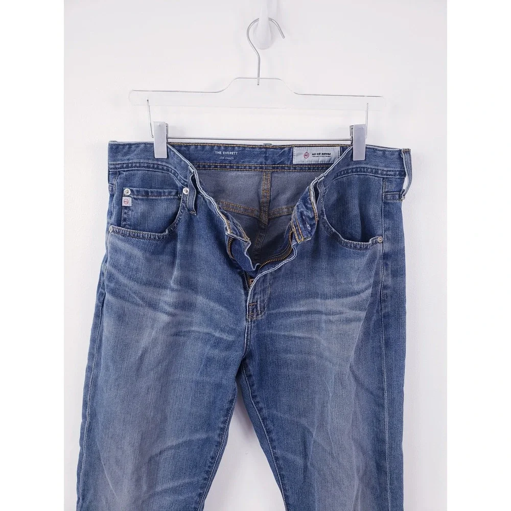 AG Adriano Goldschmied Everett Slim Straight Jeans Blue Denim Stretch Size 34